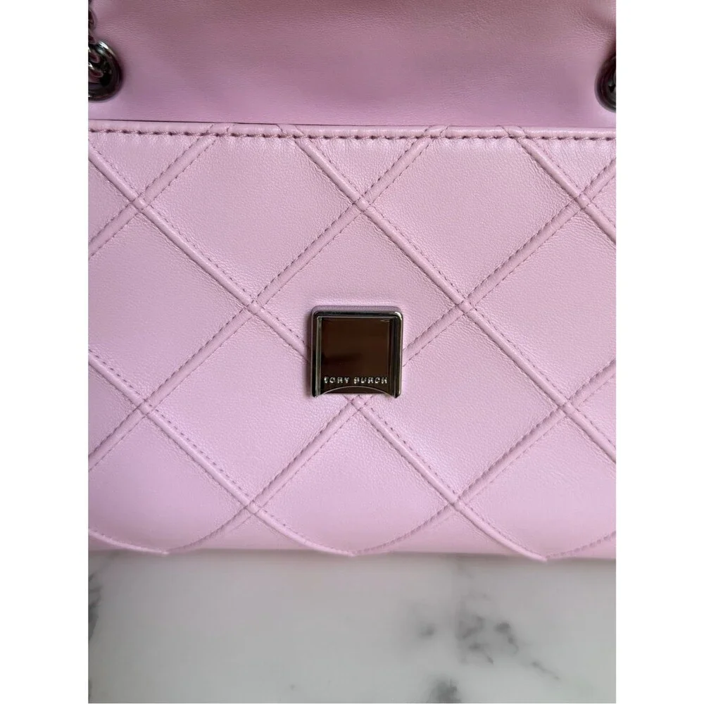 NWT Tory Burch Small Fleming Soft Convertible Shoulder Bag Pink Plie / Silver